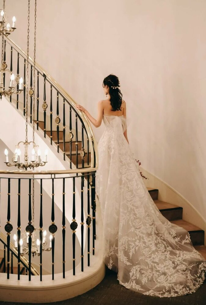 Mira bride wearing Jamie gown