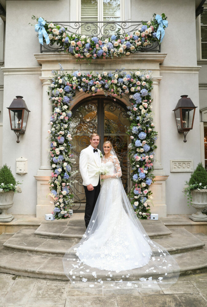 Avery Campbell in Karla gown with matching veil and Gigi topper